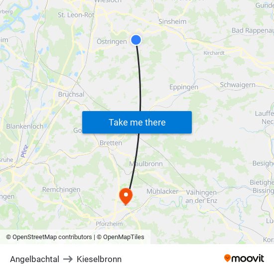 Angelbachtal to Kieselbronn map