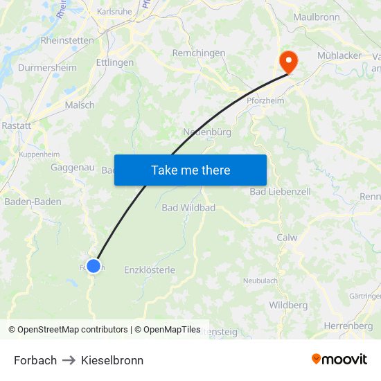 Forbach to Kieselbronn map