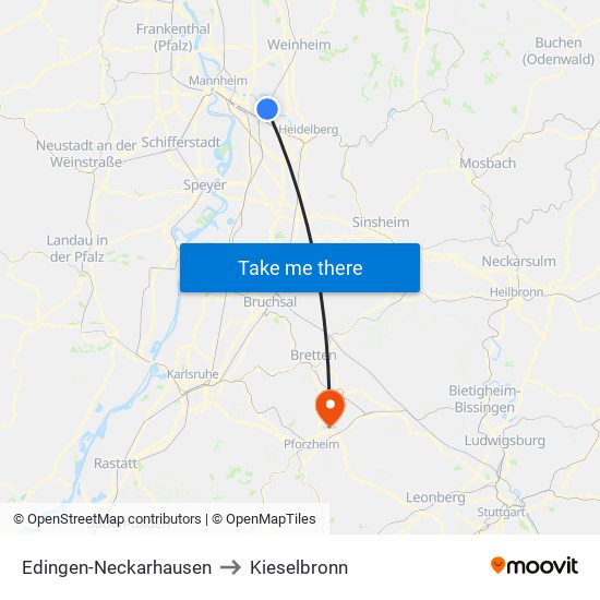 Edingen-Neckarhausen to Kieselbronn map