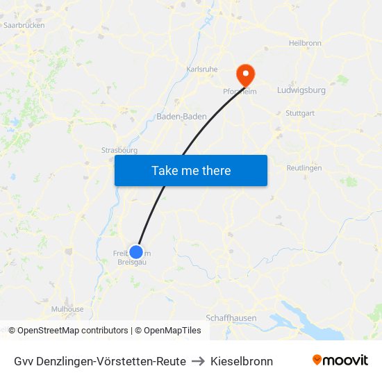 Gvv Denzlingen-Vörstetten-Reute to Kieselbronn map