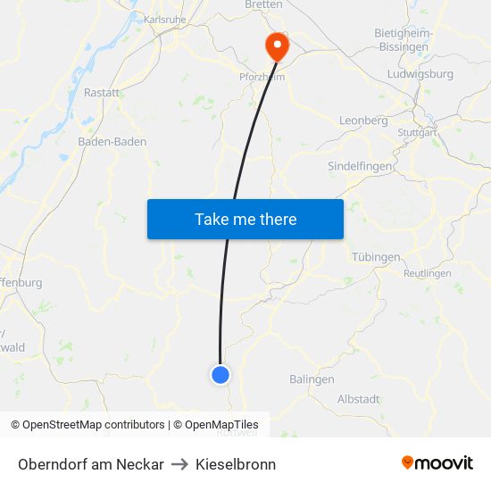 Oberndorf am Neckar to Kieselbronn map