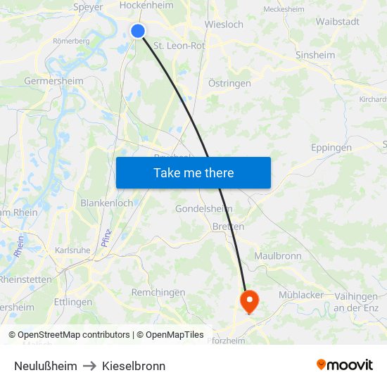 Neulußheim to Kieselbronn map