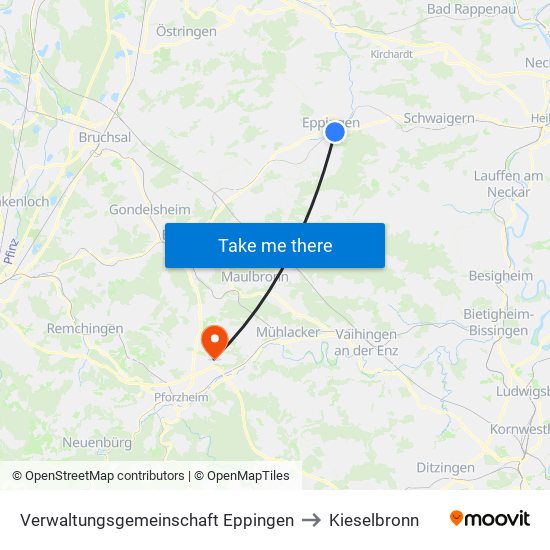 Verwaltungsgemeinschaft Eppingen to Kieselbronn map