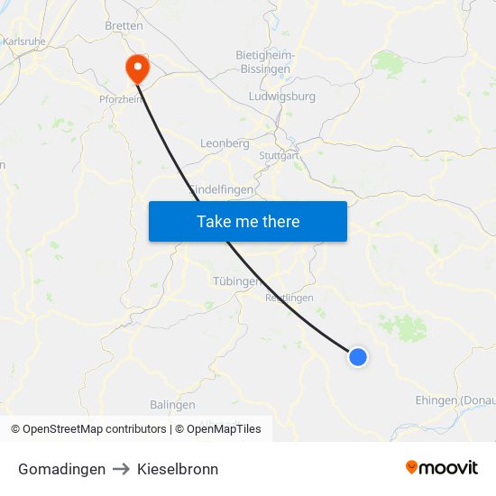 Gomadingen to Kieselbronn map