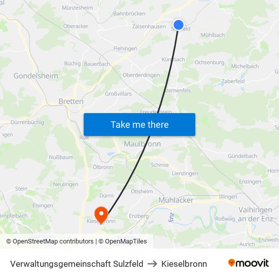 Verwaltungsgemeinschaft Sulzfeld to Kieselbronn map