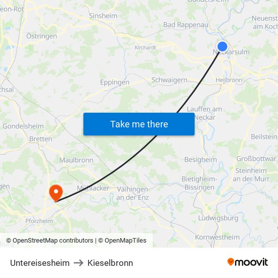 Untereisesheim to Kieselbronn map