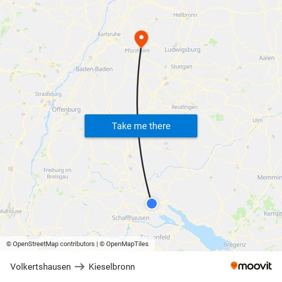 Volkertshausen to Kieselbronn map