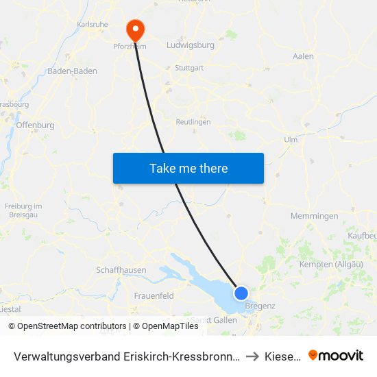 Verwaltungsverband Eriskirch-Kressbronn am Bodensee-Langenargen to Kieselbronn map