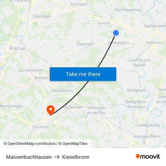 Massenbachhausen to Kieselbronn map