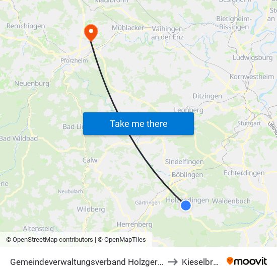 Gemeindeverwaltungsverband Holzgerlingen to Kieselbronn map