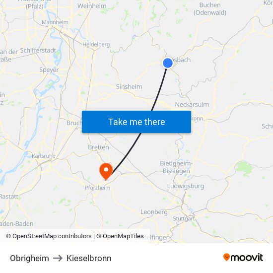 Obrigheim to Kieselbronn map