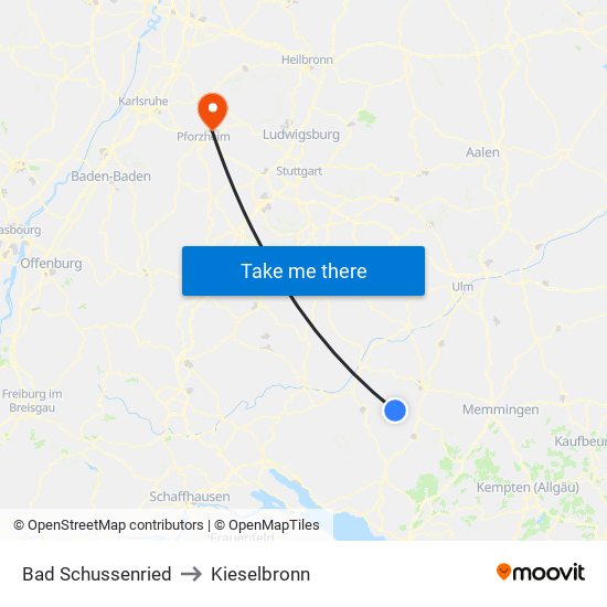 Bad Schussenried to Kieselbronn map