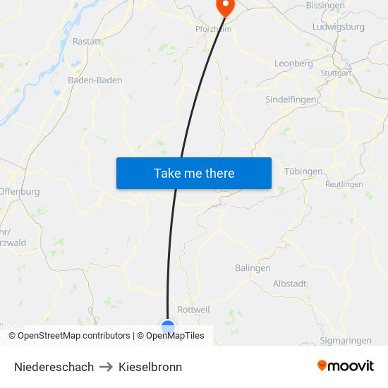 Niedereschach to Kieselbronn map