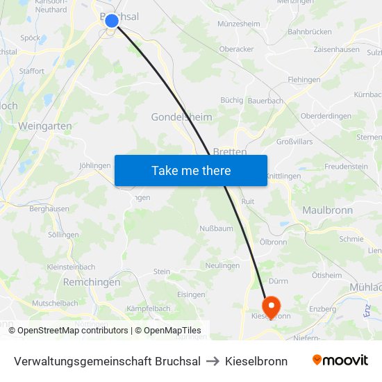 Verwaltungsgemeinschaft Bruchsal to Kieselbronn map