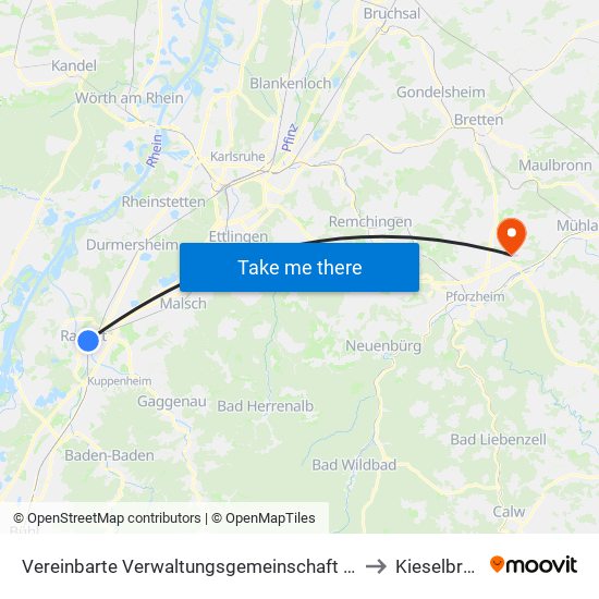Vereinbarte Verwaltungsgemeinschaft Rastatt to Kieselbronn map