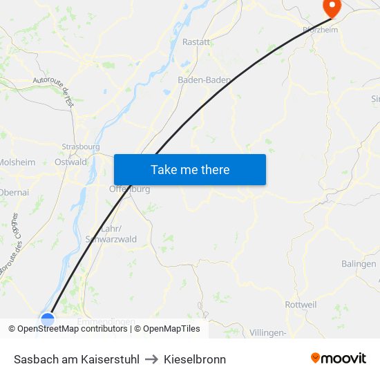 Sasbach am Kaiserstuhl to Kieselbronn map