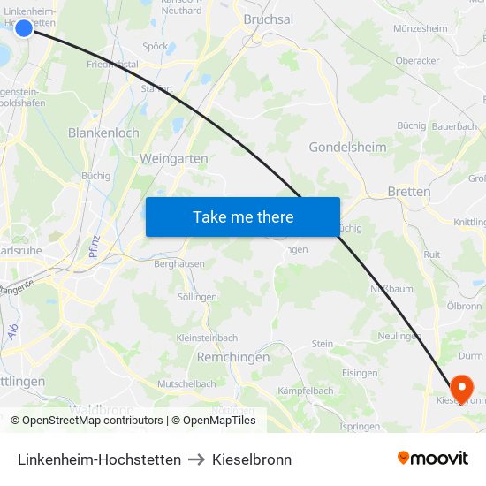 Linkenheim-Hochstetten to Kieselbronn map