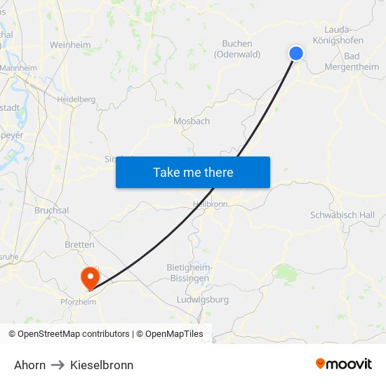 Ahorn to Kieselbronn map