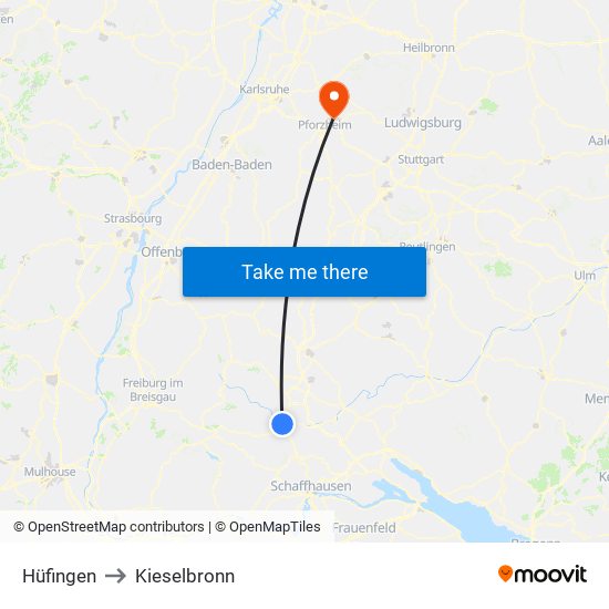 Hüfingen to Kieselbronn map
