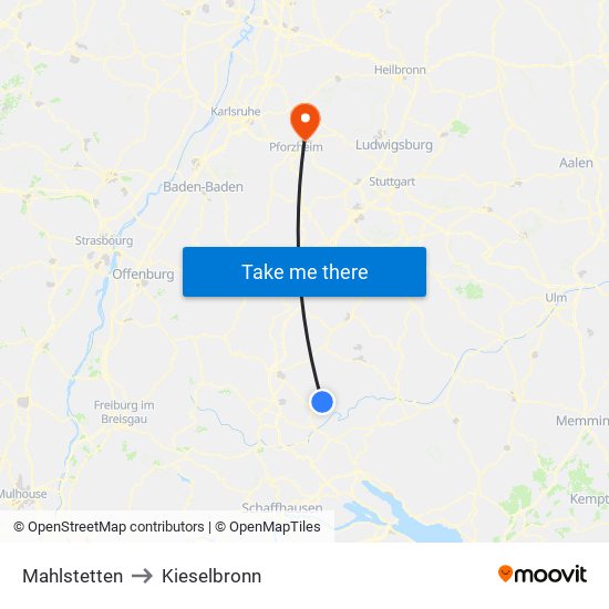 Mahlstetten to Kieselbronn map