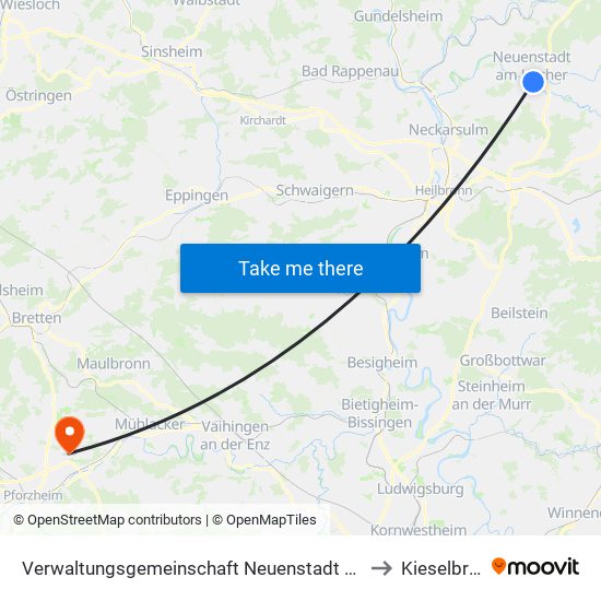 Verwaltungsgemeinschaft Neuenstadt am Kocher to Kieselbronn map