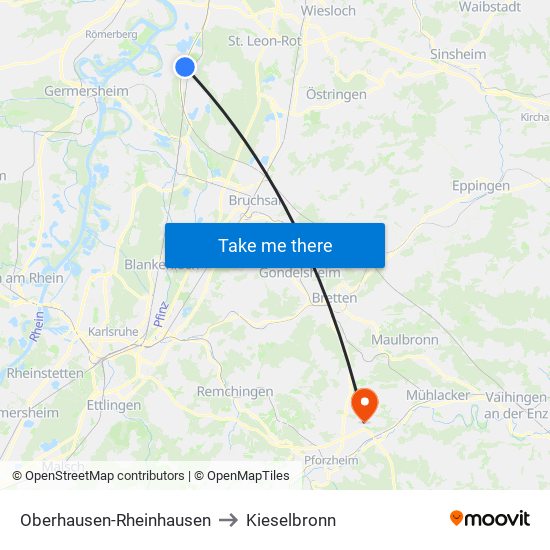 Oberhausen-Rheinhausen to Kieselbronn map