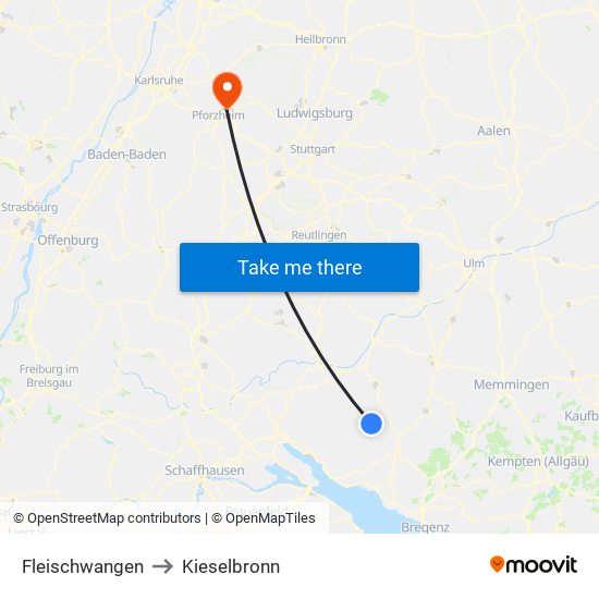 Fleischwangen to Kieselbronn map