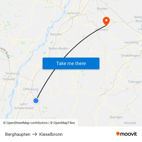 Berghaupten to Kieselbronn map