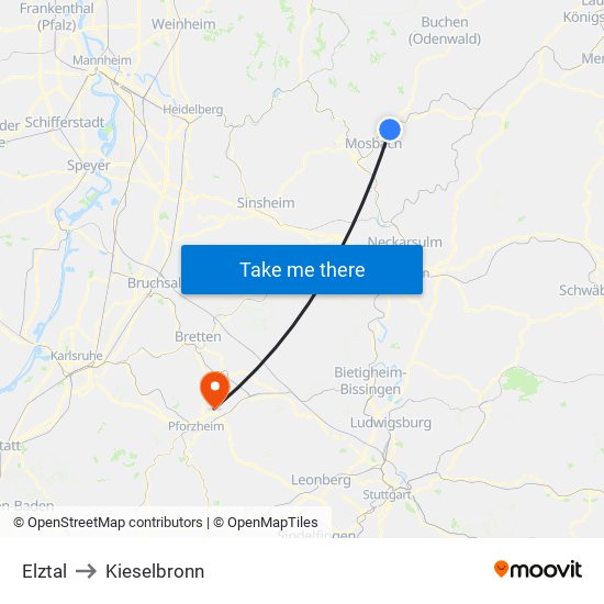 Elztal to Kieselbronn map