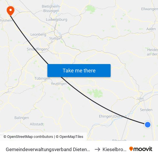 Gemeindeverwaltungsverband Dietenheim to Kieselbronn map