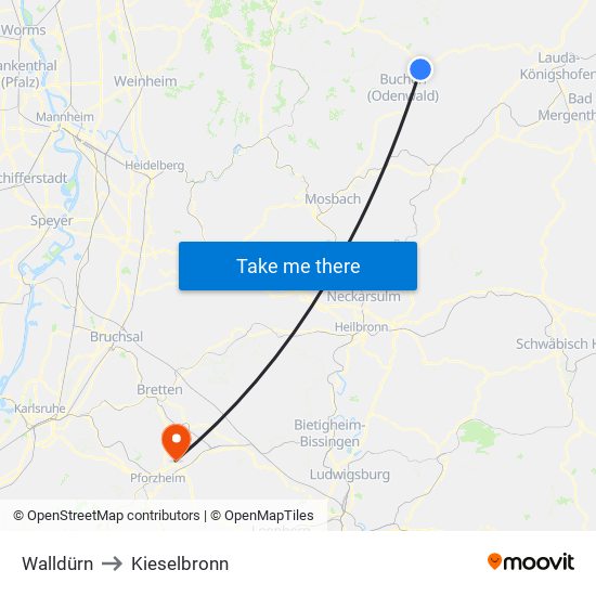 Walldürn to Kieselbronn map