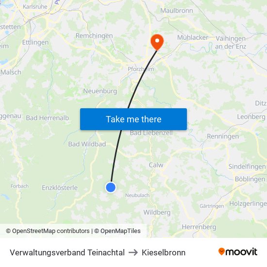 Verwaltungsverband Teinachtal to Kieselbronn map