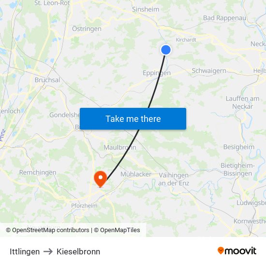 Ittlingen to Kieselbronn map