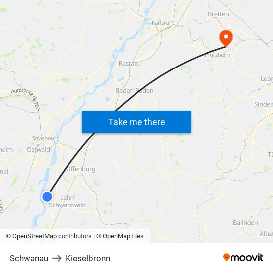 Schwanau to Kieselbronn map