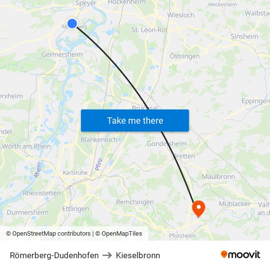 Römerberg-Dudenhofen to Kieselbronn map