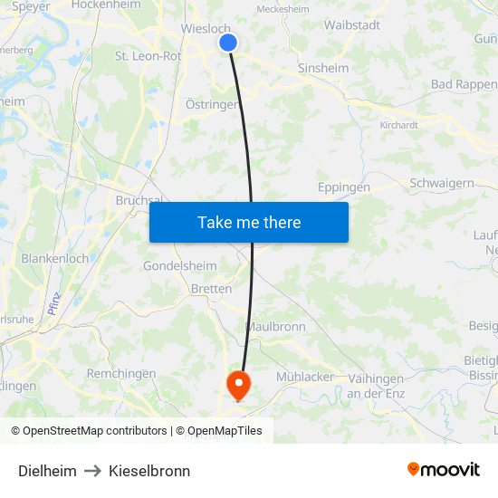 Dielheim to Kieselbronn map