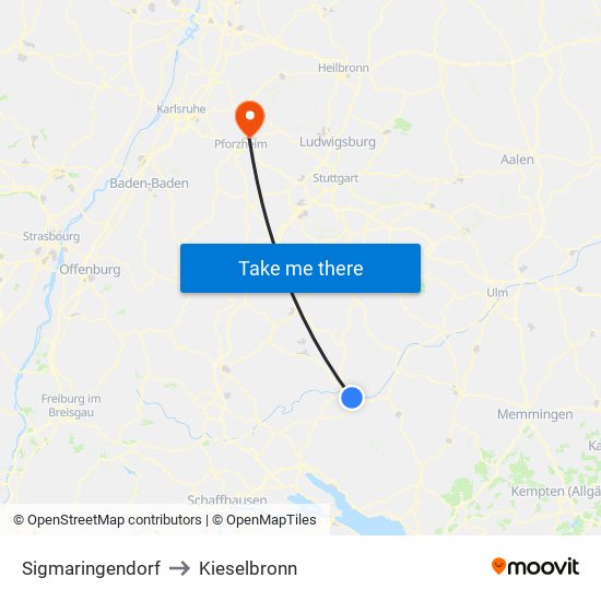 Sigmaringendorf to Kieselbronn map