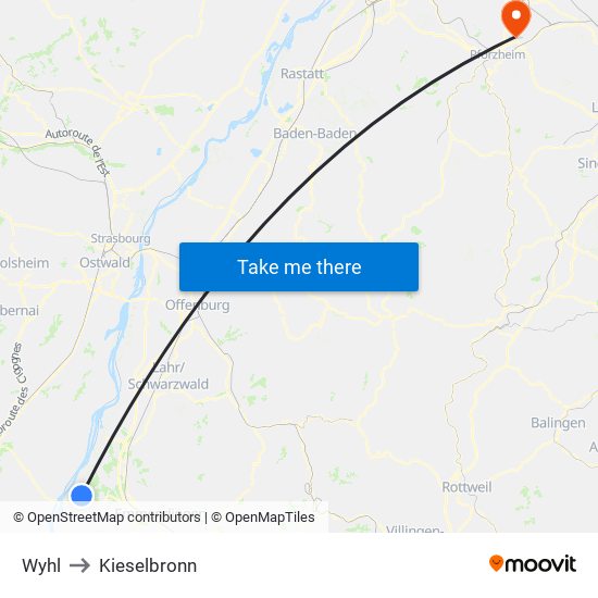 Wyhl to Kieselbronn map
