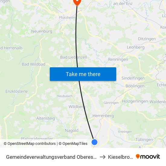 Gemeindeverwaltungsverband Oberes Gäu to Kieselbronn map