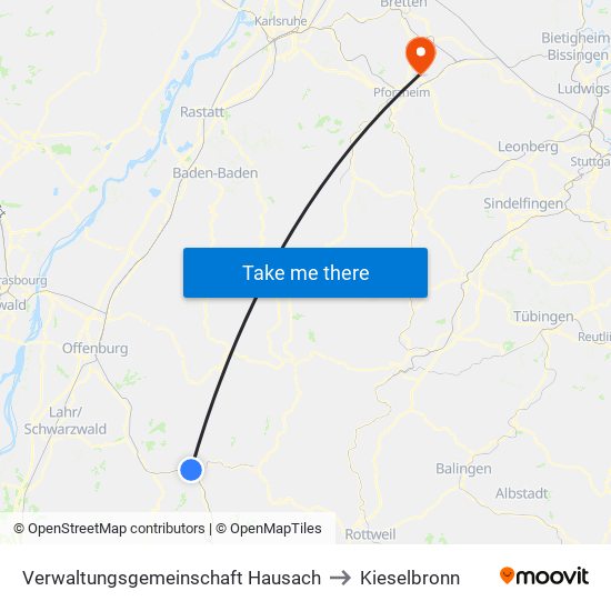 Verwaltungsgemeinschaft Hausach to Kieselbronn map