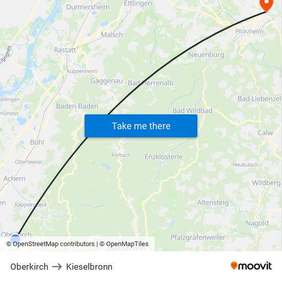 Oberkirch to Kieselbronn map