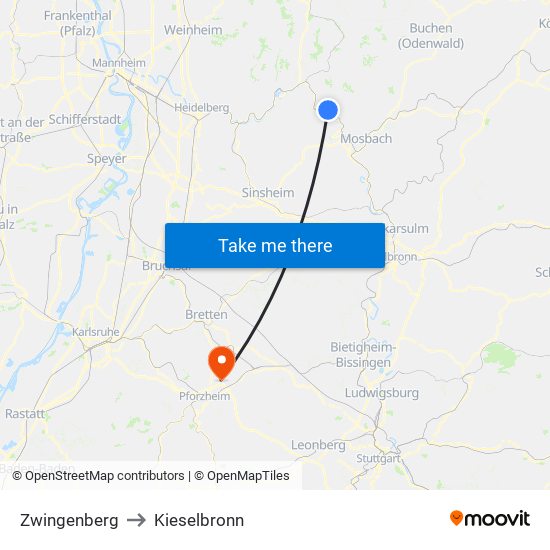 Zwingenberg to Kieselbronn map