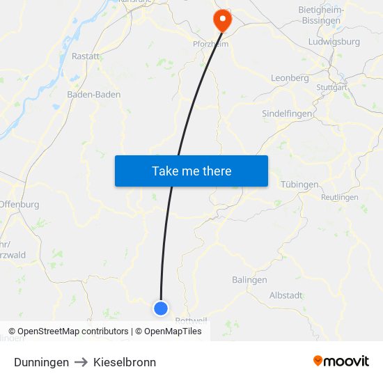 Dunningen to Kieselbronn map
