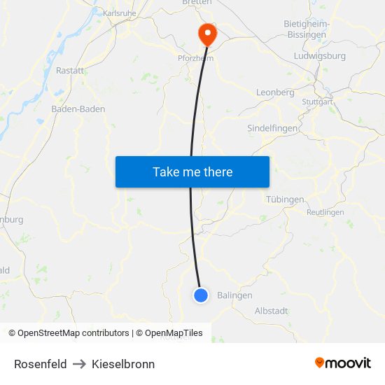 Rosenfeld to Kieselbronn map