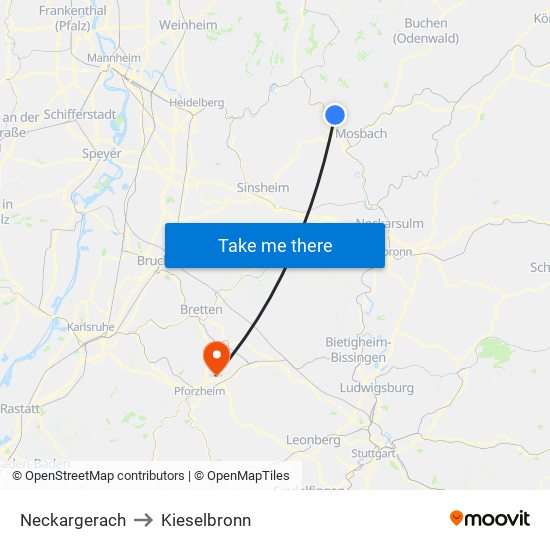 Neckargerach to Kieselbronn map