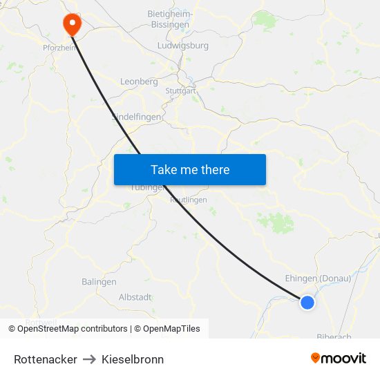 Rottenacker to Kieselbronn map