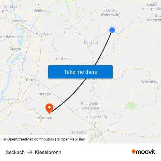 Seckach to Kieselbronn map