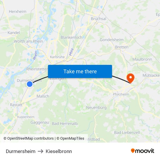 Durmersheim to Kieselbronn map