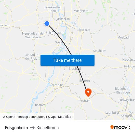 Fußgönheim to Kieselbronn map