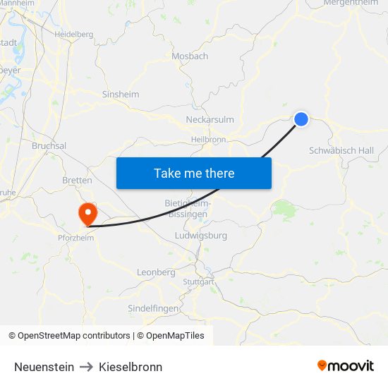 Neuenstein to Kieselbronn map